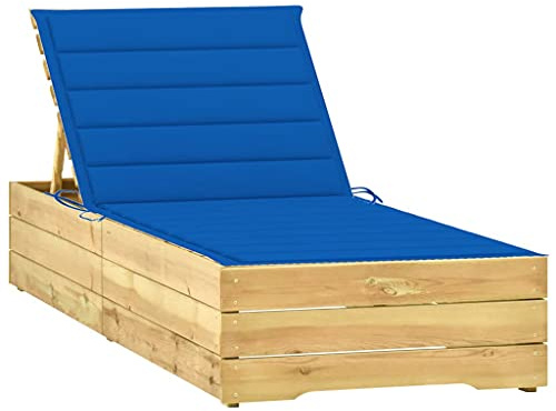 QUAHEAS Sonnenliege Holz Kiefer Imprägniert, Königsblaue Auflage, Verstellbare Rückenlehne, 198x68x75 cm, Gartenliege Outdoor Lounge Chair für 2 Personen, Poolliege