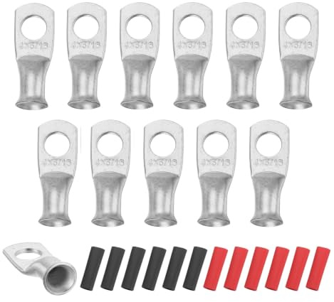 QUARKZMAN 12pcs Embouts De Câble De Batterie À Anneau M8 4 AWG, Embout À Serrer Pour Fil 5/16 8mm En Cuivre, Gainage Thermorétractable 3:1, Argent