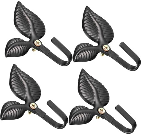 SHINEOFI Crochet Mural Décoratif en Fer 4 Pièces, Motif Feuille Noir | Crochets et Patères Maison, Rangement Mural, Style Rétro, Accessoires Inclus