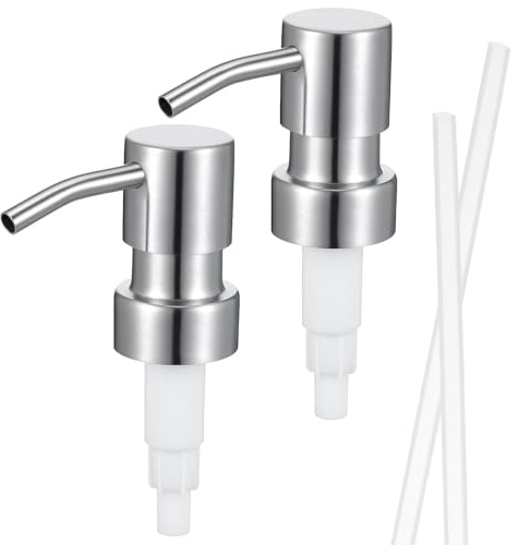 Nogeqi 2PCS Soap Dispenser Pump Replacement, Stainless Steel Soap Pump Replacement for Kitchen and Bathroom Shampoo Lotion Bottles, Standard Diameter 28/400 (26 Mm - 28mm / 1.02 In-1.10 In) Neck Size