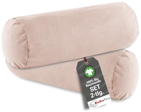 BaSaTex Bio Kissenbezug Nackenrolle, 2er Pack, 40x15 cm, Ross | 97% Baumwolle, GOTS-Zertifiziert, 3% Elasthan, BIO Bezüge für Nackenrollen 40x15 cm