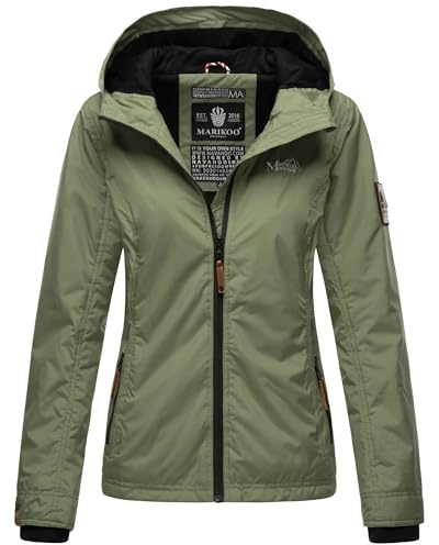 MARIKOO Damen Frühjahr Übergangs Jacke leicht gefüttert Kapuze kurz B862 [B862-Brombeer-OliveLeaf-Gr.XS]