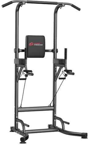 GartistGo Power Tower Klimmzug- & Dip-Station für das Heim-Fitnessstudio – Verstellbare Höhenspanne, 150 kg Tragkraft mit rutschfesten Saugnäpfen, H-Stahl-Basis Power Rack