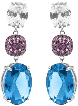 LUXENTER Filia Ohrringe aus 925er-Sterlingsilber mit mehrfarbigem Zirkonia, rhodiniert, mehrfarbig, lange Ohrringe, Schmuck für Damen, Modell Filia