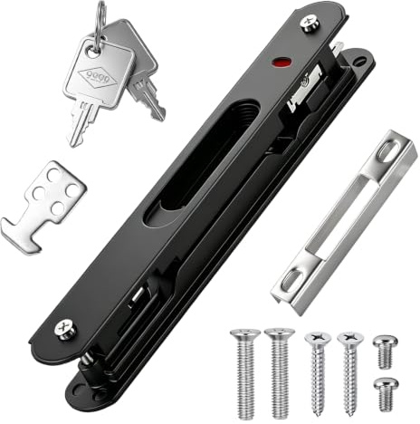 Serrure Porte Coulissante Verrou de Porte en Acier Inoxydable Double Face Verrou Baie Coulissante Crochet de Fenêtre à Verrouillage pour Portes Mobiles,Portes Coulissantes en Verre,Fenêtres