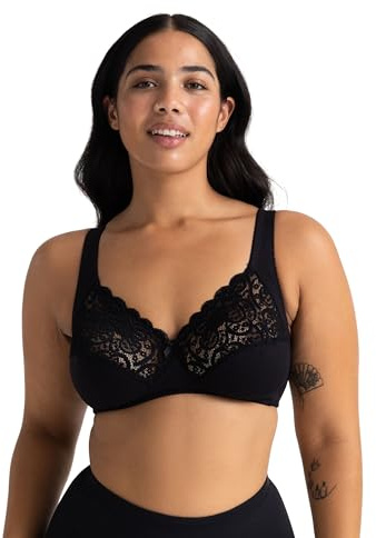 Dorina Damen ungefütterter Bralette ohne Bügel, leicht dünn BH für große Größen, Georgina D1427A, Elfenbein Schwarz