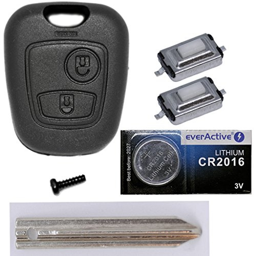 Auto Schlüssel Funk Fernbedienung 1x Gehäuse + 1x Rohling SX9 + 2X Mikrotaster + 1x CR2016 Batterie für Citroen/Peugeot/Toyota