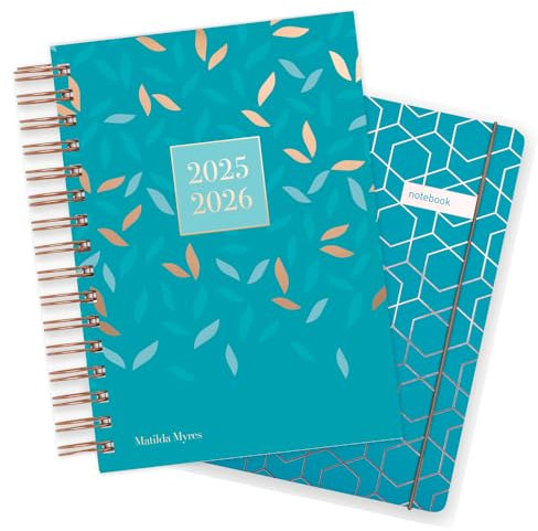 Matilda Myres 2025-2026 A5 Tageskalender mit Notizbuch - Roségold Geschenkpaket - JULI bis JULI - Teal