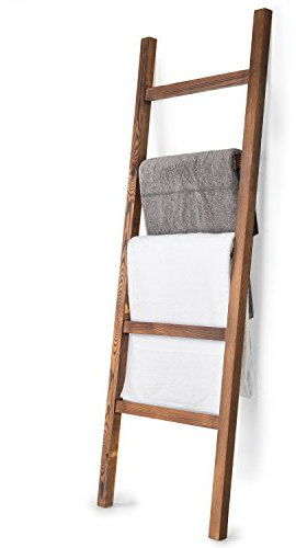 MyGift 4.5-Foot Brown Wood Decorative Blanket Storage Ladder