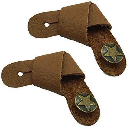 2PCS Guitar Leather Head-stock Tie Strap Hook with Retro Metal Button Accessories for Acoustic/Electric Guitars and Ukulele (Brown)