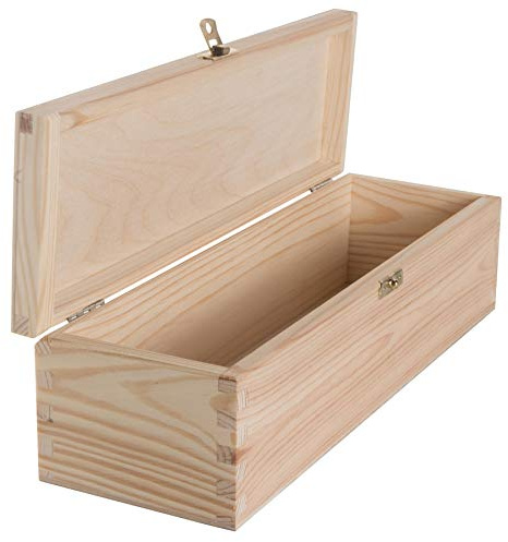 Längliche Holzbox mit Deckel | 33 x 10 x 9 cm | Verschluss | Rechteckige Wertsachen Memory Andenken Aufbewahrung | Unlackiert & unbehandeltes Uni Dekoratives Kiefernholz für Bastelarbeiten Decoupage.