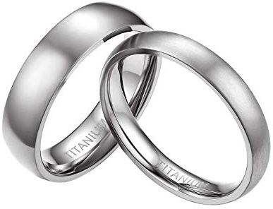 Mabohity Damen-Ring Titan-Ring Titanium 4mm Breit Poliert Gewölbt Ehering Verlobungsring Freundschaftsring Partnerring Paar Ringe, Silber, Größe 57