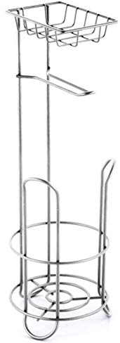 MSV Klopapierhalter mit Ablage, schmaler Toilettenpapierhalter stehend aus Metall, freistehender Toilettenpapierständer für insgesamt 3 Rollen, Silber