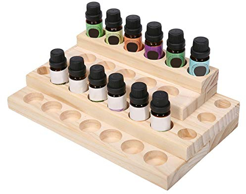 Earthily Ätherisches Öl Display Ständer - 30 Löcher Ätherisches Öl Box aus Holz,Ätherische Öle Flaschen Aufbewahrung Display Regal für Nagellack, 5ml,10ml,15ml Ätherische Öle, Lippenstift