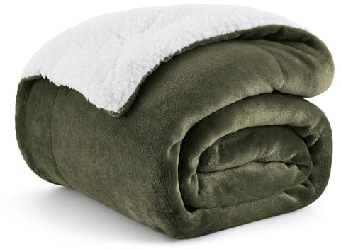 Bedsure Sherpa Fleece Throw Blanket - Thick and Warm, Fluffy Microfiber Solid & Soft Blankets for Bed and Couch Double/Twin Size, Ivy Green, 150x200cm