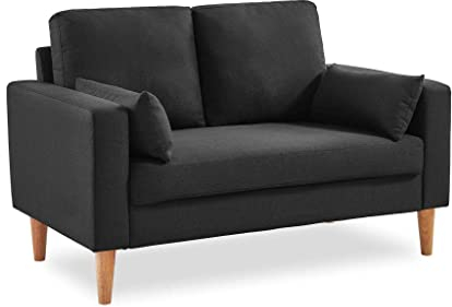 Sessel aus Stoff, Dunkelgrau meliert, Bjorn – 2-Sitzer-Sofa, fixiert, rechts, Füße aus Holz, skandinavischer Sessel