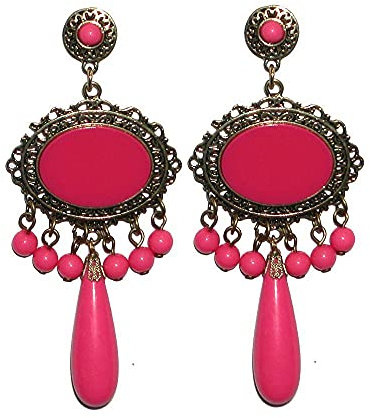Desconocido PENDIENTE DE FLAMENCA CON LAGRIMA Y BOLITAS (FUCSIA)