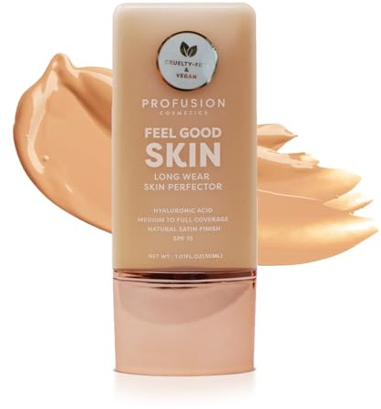 Profusion Cosmetics Leichte flüssige Foundation für eine makellose und elegante Ausstrahlung, atmungsaktives Make-up zur Verbesserung des ungleichmäßigen Hauttons, tierversuchsfrei - Medium 1