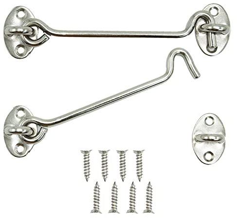 2 Pezzi Gancio Finestra,Gancio per Cabina in Acciaio Inossidabile Argento,Serratura a Gancio per Cancello, con Viti di Montaggio per Cancello Del Capannone o Porta Del Garage (15cm)