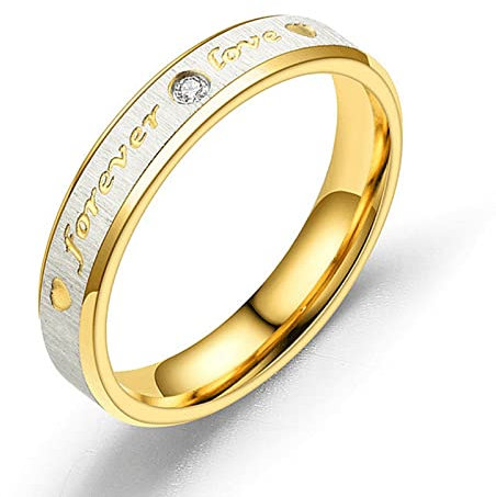 BCughia Ring Schmuck Egirl, Ringe Damen Edelstahl Gold Rostfreier Stahl Weiß Zirkonia 4mm Forever Love Valentinstag Ringe Damen Größe 54(17.2)