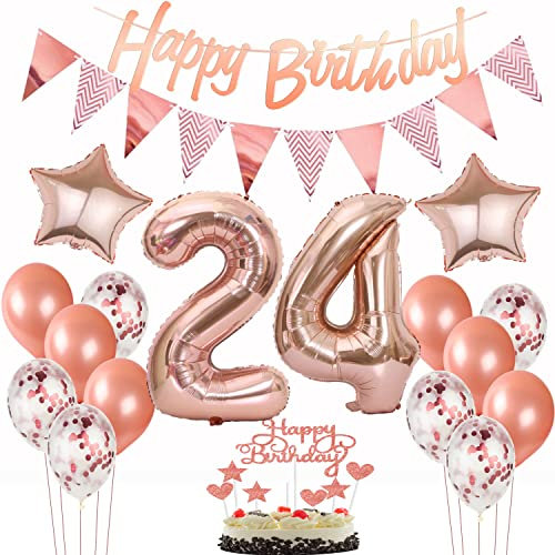 deko 24. geburtstag frauen deko rosegold ,ballon 24. geburtstag kuchen deko luftballon 24 rosegold Tortendeko 24 Geburtstag girlande banner geburtstagsdeko 24 jahre Tortendeko