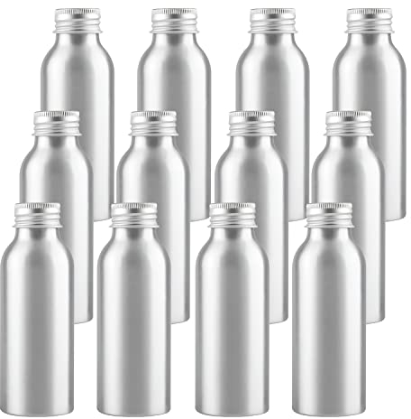 ZEOABSY 12 Pieces Empty 100ml Silver Aluminium Bottle with Silver Aluminium Screw Cap Travel Metal Bottles for Cosmetic Shampoo Body Washing Gel Essential Oil Liquid Travel