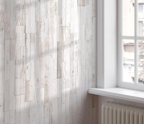 Wooden Wall Design, Altholz Wandpaneele, Wandverkleidung Cito | 1 m2, echtes Holz mit natürlicher Textur, einfache Montage, Innenbereich, Weiße Oberfläche, sauber zuschneidbar