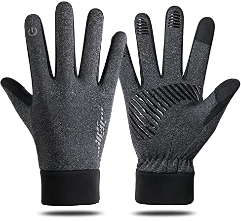 Hsdvdva Fahrradhandschuhe Herren Damen Winter Handschuhe Warme Winddichte rutschfeste Touchscreen Sporthandschuhe für Outdoor Laufen Skifahren Motorrad Radfahren Grau L