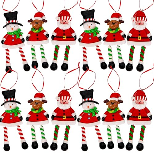 Christmas Tree Hanging Decorations Santa Snowman Reindeer Xmas Tree Wall Home Décor Ornaments 12pcs Set