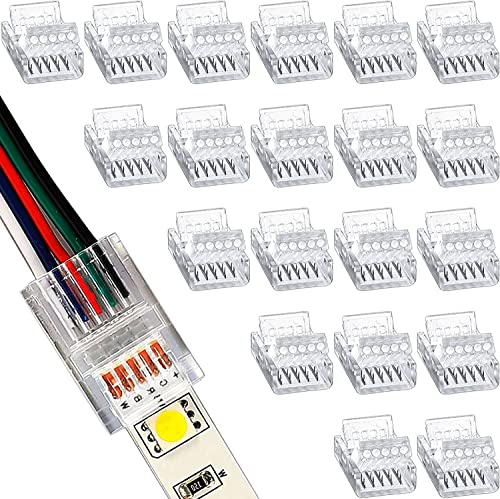 RUNCCI-YUN 20 Stück LED Strip Connector 5 polig 12mm, LED lötfrei Streifenverbinder,5Pin Verbindungskabel Verbinder, für 12mm Breite SMD 5050 RGBW LED Strip 5V 12V 24V(transparent)