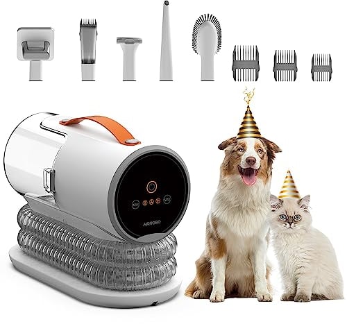 AIRROBO Pet & Dog Grooming Kit with Vacuum Suction Picks Up 99% Pet Hair, Cat & Dog Grooming Brush, Pet Dog Clippers - 5 in 1 Professional Pet Grooming Kit 2L