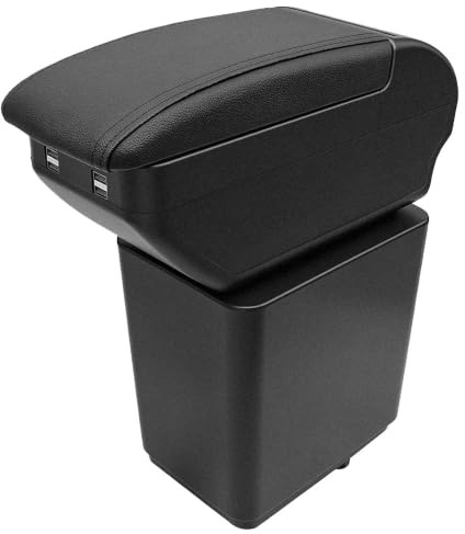 KAERGK Accoudoir Voiture pour Peugeot Partner | Espace de Stockage à Deux Niveaux, 4 Ports USB, avec Porte-boissons, Réglable, Montage Facile, Cuir PU, Ligne Noire