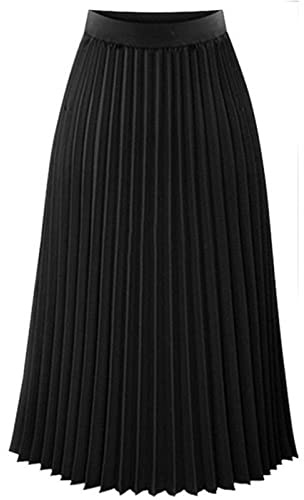 FORKIS Faldas elegantes faldas largas para mujer, lisas, plisadas, elegantes, con cintura elástica, falda negra
