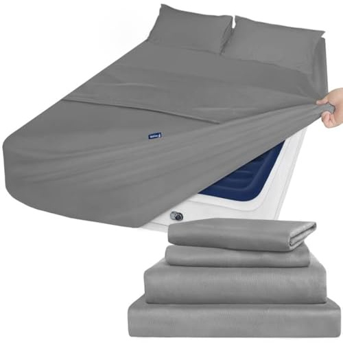 Set di Lenzuola Matrimoniali, Biancheria da Letto Queen Size, con Tasca Extra Profonda, 4 Pezzi, Resistente allo Sbiadimento, Adatto per Materassi ad Aria da 40,6 a 61 cm, Grigio