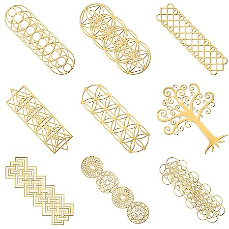 OLYCRAFT 9 Stück Heilige Geometrie Aufkleber Blumen Des Lebens Aufkleber Rechteckig Goldfarbener Metallaufkleber Metallharzfüller Für Kunsthandwerk Telefon Wasserflasche Dekorationen - 4x4 cm