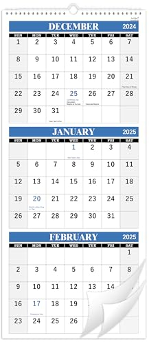 Wandkalender 2025 - 3-Monats-Wandkalender Display (gefaltet in einem Monat), Januar 2025 - Dez. 2025, 28,6 x 66,0 cm, Wandkalender 2025, 3-Monatskalender, 3-Monatskalender, vertikaler Kalender mit