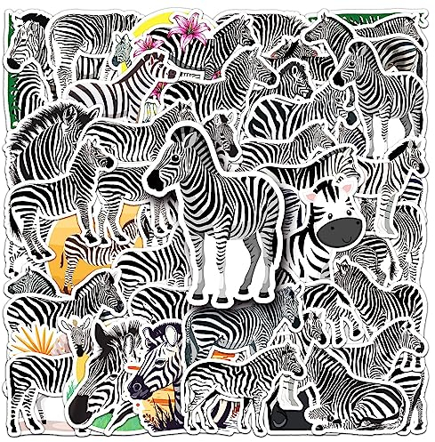 LYLSDSB Zebra Aufkleber 50 Stück Vinyl niedliche Cartoon Tier Aufkleber für Wasserflaschen Scrapbook Skateboard Telefon Laptop Auto,Wasserdicht Schwarze und weiße Zebra Aufkleber für Kinder Mädchen