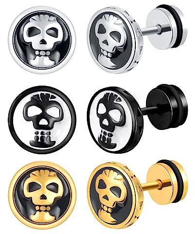 feilok Herren Ohrringe Edelstahl Skelett Runde Ohrstecker Stecker Ohrschmuck Ohrringe für Männer Damen