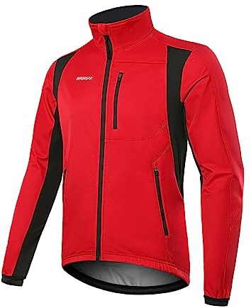 BERGRISAR Herren Winter Fahrradjacke Fleece Winddicht Wasserdicht Atmungsaktiv Radsport-jacken mit 6 Taschen Rot XX-Large