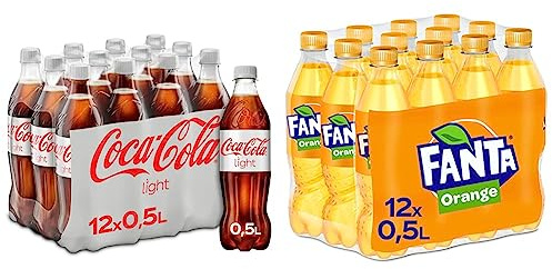 Coca-Cola Light - prickelndes Erfrischungsgetränk mit originalem Coke-Geschmack (12 x 500 ml) & Fanta Orange - fruchtig-spritzige Limonade mit klassischem Orangen-Geschmack (12 x 500 ml)