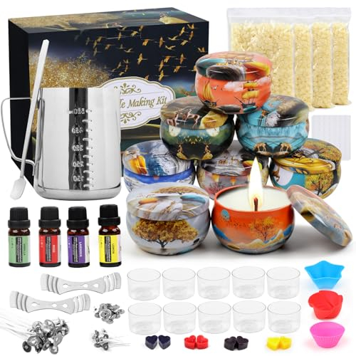 TEPENAR DIY Scented Candle Making Kit - Create Your Own Candle Masterpiece with Complete Craft Supplies with Heat-Proof Container, Beeswax, Wicks, Wick Stickers,Candle Tins and More