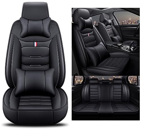 nenyan Autositzbezüge Komplett Set Universal in Premium Design | Schonbezüge für die Vordersitze & Rückbank | Auto Sitzbezüge Airbag Geeignet | Wasserdicht Sitzbezug - Schwarzer Luxus