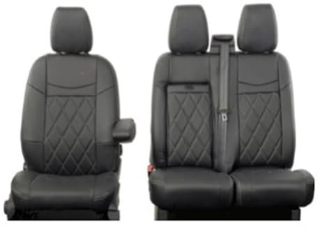 WELSAA Sitzbezug Werkstatt Auto Auto-Vordersitzbezüge (mit Herunterziehbarer Ablage) Schwarz – Für Transit Custom 2013 Wasserdicht
