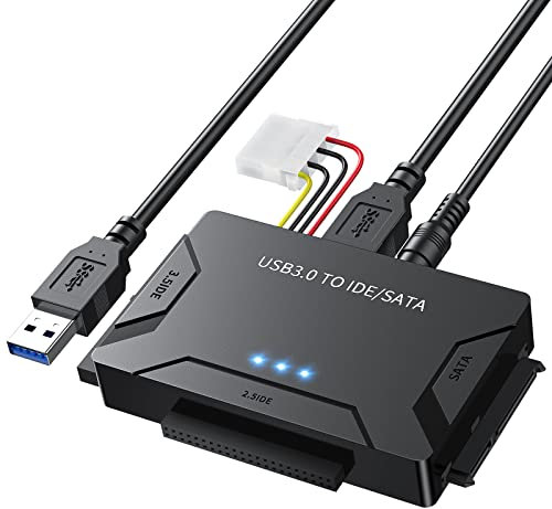 POSUGEAR USB 3.0 to IDE and SATA Adapter, External Hard Drive Reader Ultra Recovery Converter for Universal 2.5/3.5 Inch HDD/SSD Hard Drive Adapter Included 12V/2A
