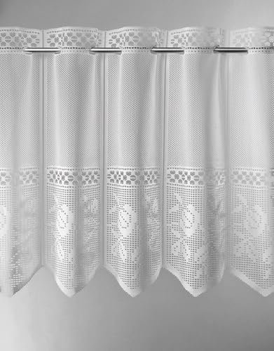 Gardinen Kranzusch Scheibengardine Jacquard gelocht Blumen 30x140 cm H/B weiß Bistrogardine Vorhang Küche 1er Pack