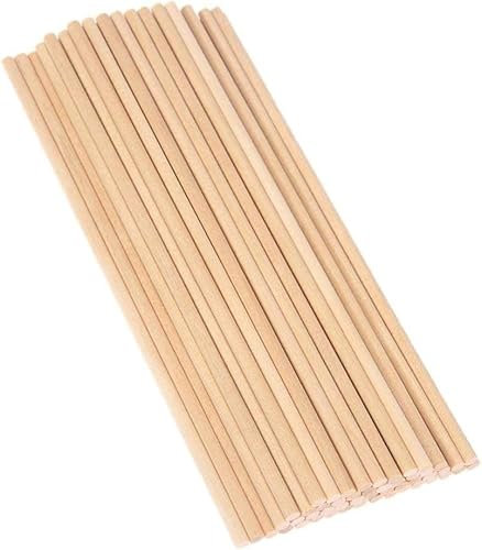 Aste di legno per artigianato, 50 tasselli rotondi in legno da 5 mm, in varie dimensioni, 10 cm, 20 cm, aste diverse, tasselli rotondi (20 x 05 cm)