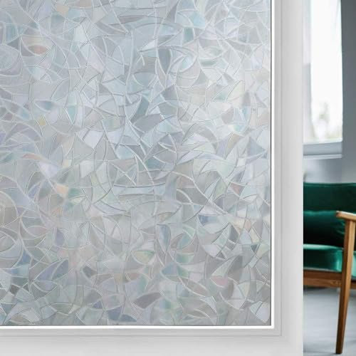 rabbitgoo Fensterfolie Blickdicht Selbsthaftende, Sichtschutzfolie Fenster Silber, 3D Regenbogen Folie Fenster 30x400cm Statisch Haftend ohne Klebstoff Anti UV Sonnenschutz für Büro Wohnzimmer
