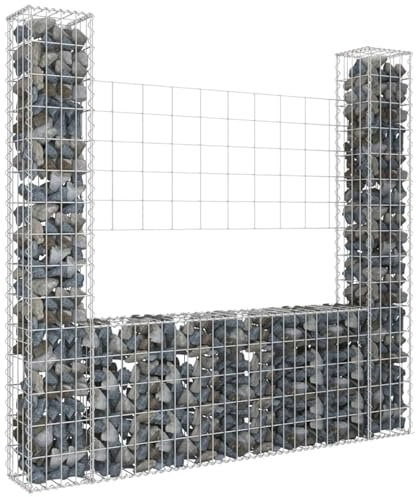 Mengtu Mobili Gabbione a U con 2 Pali in Ferro 140x20x150cm, Cancello per Recinzione da Esterno Cancello per Giardino, Porta Staccionata Pedonale Barriera per Cortile Cancelletto Giardino Decor Casa