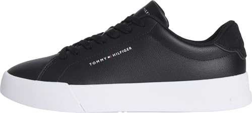 Tommy Hilfiger Herren Court Sneaker Detail Essential aus Leder, Schwarz (Black), 43