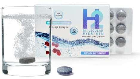 H2 Molecular Hydrogen Water Tablets with Magnesium – 12 PPM Effervescent Hydrogen Tablets for Drinking Water, Supports Hydration, Energy & Metabolism, Raspberry Flavor, 60 Tablets